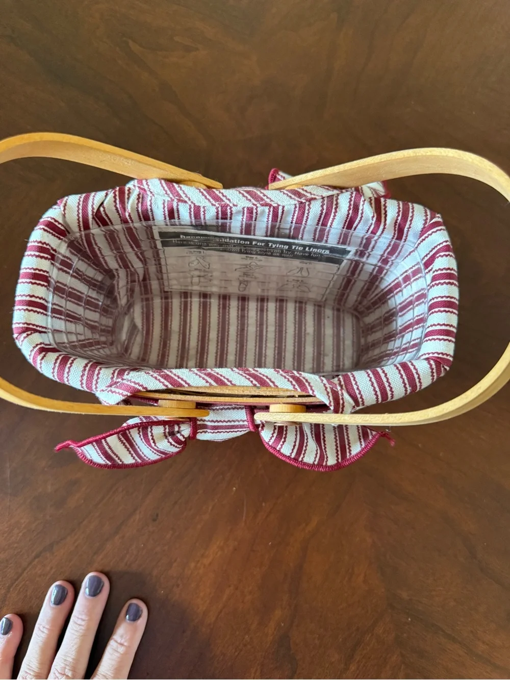 Striped Red and White Longerberger Basket with Bow Accent
